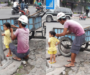 Bức ảnh ông bố công nhân tay cháy nắng buộc tóc cho con gái nhỏ khiến bao người rưng rưng nhớ đến người này