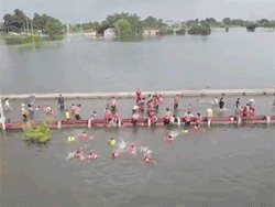 Video: Nước vừa rút lại lên, người già trẻ nhỏ tiếp tục ùa ra đường tỉnh lộ vô tư bơi lội khi phương tiện bị cấm lưu thông