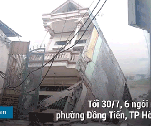 Video: 6 nhà dân bị kéo sập xuống sông Đà trong ít phút