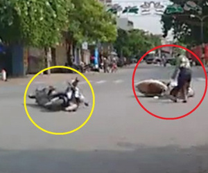 Góc oái oăm: 2 nữ ninja đi đường không quan sát rồi đâm nhau khiến cả 2 ngã lăn ra giữa đường