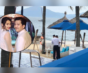 Khu vực diễn ra Lễ đính hôn của Nhã Phương - Trường Giang chuẩn bị quây bạt, bố của cô dâu đã xuất hiện