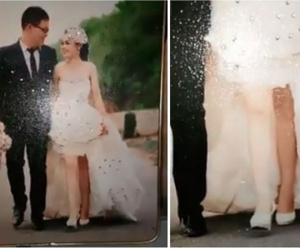 Cô dâu đi chụp ảnh gặp đúng phó nháy là người yêu cũ, photoshop ảnh cưới rất xinh, mỗi tội 1 chân trắng 1 chân đen