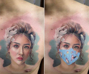Lúc yêu đương, anh xăm hình bạn gái xinh như hot girl lên ngực, chia tay rồi lại cho nàng 'đeo khẩu trang'