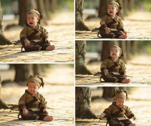 50 sắc thái 'khóc cạn nước mắt' của bé Hòa Bình chụp ảnh sinh nhật khiến mẹ cũng bó tay