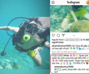 Bị một shop online tranh thủ quảng cáo trong ảnh mình đi lặn biển, Đức Huy U23 liền xéo xắt đáp trả đúng phong cách 'vựa muối'
