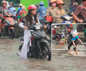 Sài Gòn ngập nặng sáng đầu tuần, học sinh ướt sũng đến trường