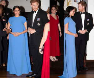 Diện đầm suông rộng giấu dáng nhưng đây là lần Công nương Meghan lộ bụng bầu rõ nhất