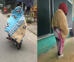 Trời mới vừa trở lạnh, học sinh đã thi nhau mang chăn đi học, lầy lội không chịu được