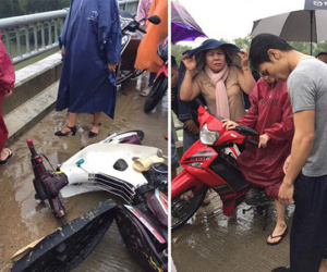 Thanh niên chạy xe máy đâm vào thành cầu, lao xuống sông và 'khoảnh khắc xuất thần' lan tỏa khắp mạng xã hội