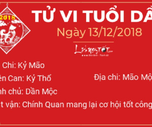 Tử vi Thứ 5 ngày 13/12/2018 của 12 con giáp: Tý túi tiền rủng rỉnh, Tuất bị chúng bạn xa lánh