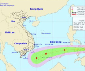Áp thấp mạnh lên thành bão, hướng về phía Nam Bộ