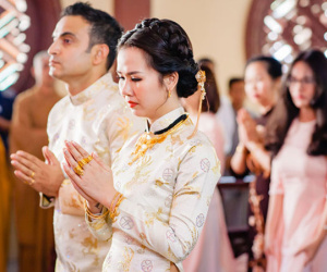Ca sĩ Võ Hạ Trâm đeo đầy vàng ở lễ hằng thuận với chồng Ấn Độ