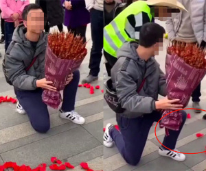 Kỳ công xếp hoa thành hình trái tim để tỏ tình với crush, chàng trai hết hồn khi bị cô lao công thẳng tay quét sạch