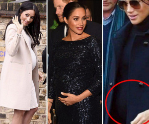 Chỉ trong vòng chưa đầy 3 ngày, người hâm mộ tinh ý nhận ra bụng bầu của Meghan khác lạ như thế này đây
