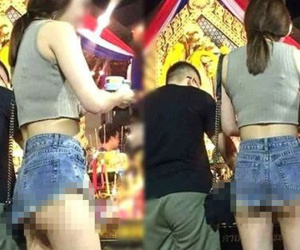 Đi lễ chùa đầu năm, cô gái gây bức xúc với cách ăn mặc xuyên thấu, thiếu vải