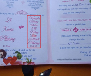 Tên cô dâu dài '8 vạn dòng sông' trên tấm thiệp cưới khiến quan khách đọc muốn líu lưỡi