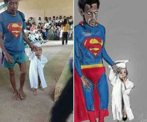 Hình ảnh ông bố 'Superman' đi chân đất đến dự lễ tốt nghiệp mầm non của con gái khiến nhiều người cay mắt