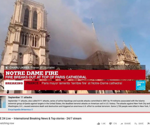 YouTube nhận nhầm vụ cháy Nhà thờ Đức Bà Paris là sự kiện 11/9