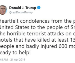 Đánh bom ở Sri Lanka: Tổng thống Donald Trump đăng thông điệp nhầm lẫn tai hại