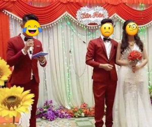 Xôn xao bức ảnh cô dâu bỗng bị 'ra rìa' vì chú rể mặc đồ đôi với... MC đám cưới