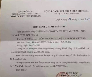 Xôn xao tờ thông báo đính chính hoá đơn tiền điện từ hơn 23 triệu lên 40,9 triệu đồng