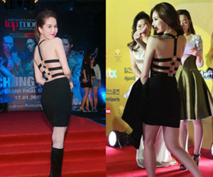 Ngọc Trinh mặc váy đụng hàng Hyuna trên thảm đỏ Vietnam's Next Top Model