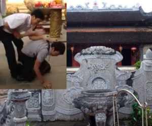 Clip: Chị em xin tha cho trai đẹp trộm tiền lễ ở Đền Mẫu