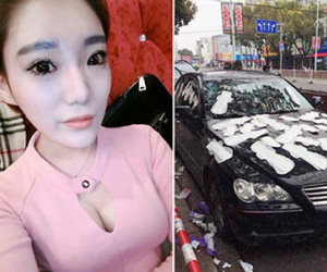 Thiếu nữ dán đầy băng vệ sinh lên xe bạn trai