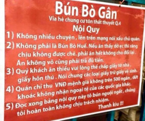 Bảng nội quy hài của quán ăn bị tạm giữ vì nội dung lạ