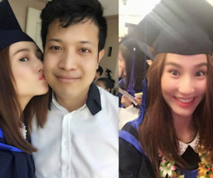 Diễm My 9x hạnh phúc hôn bạn trai trong ngày tốt nghiệp Đại học