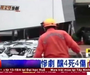 Clip: Sập dầm thép đường sắt trên cao ở Đài Loan, 4 người chết
