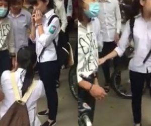 Clip nữ sinh Hà Nội bị đánh và quỳ trên phố vì chửi bạn