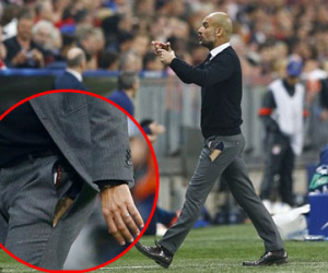 Mải mê chỉ đạo, HLV Pep Guardiola rách toang quần