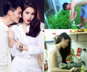 Công Vinh đảm đang hái rau cho Thủy Tiên nấu cơm