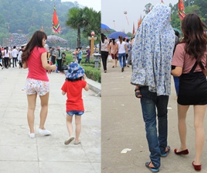 “Thiếu nữ” vận đồ “hớ hênh” tại lễ hội đền Hùng