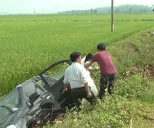 Xe cưới chở cô dâu chú rể mất lái lao xuống ruộng cực kỳ nguy hiểm