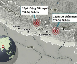 Động đất 7,3 độ Richter tại Nepal là dư chấn mạnh
