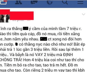 Nữ sinh tố bạn trai chia tay đòi quà lại còn mượn thêm 2 triệu đồng