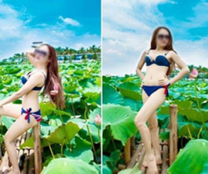 Thiếu nữ Hà Nội bị chỉ trích vì mặc bikini khoe dáng bên hồ sen
