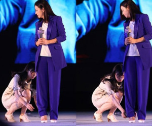 Triệu Vy gây tranh cãi vì để trợ lý cúi xuống chỉnh quần