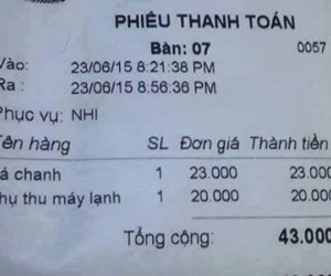 Xuất hiện hóa đơn của quán cafe phụ thu 20.000 đồng phí... ngồi máy lạnh