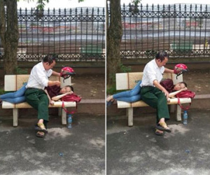 Bức ảnh người cha che nắng cho con gái giữa trưa khiến nhiều người xúc động