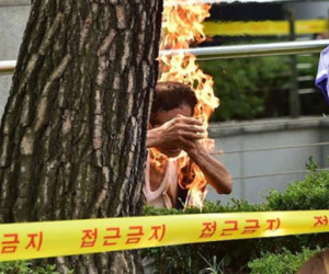 Biểu tình trước sứ quán Nhật Bản, một người Hàn tự thiêu