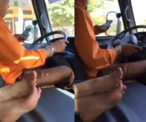 Clip: Tài xế xe buýt vừa lái xe, vừa chát zalo