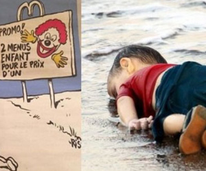 Charlie Hebdo lại gây bão về tranh biếm họa em bé di cư