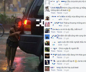 Cậu bé đứng co ro dưới mưa sau đuôi xe ô tô lay động triệu trái tim