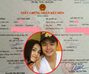 Văn Anh – Tú Vi hạnh phúc khoe giấy đăng ký kết hôn