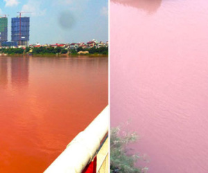 Xôn xao hình ảnh nước sông Hồng đột ngột chuyển màu lạ