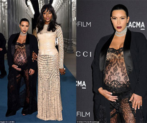 Kim Kardashian "chửa vượt mặt" vẫn diện đầm ren xuyên thấu táo bạo