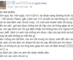 Người vợ lên facebook tìm chàng trai đã giúp đỡ chồng mình khi bị taxi tông